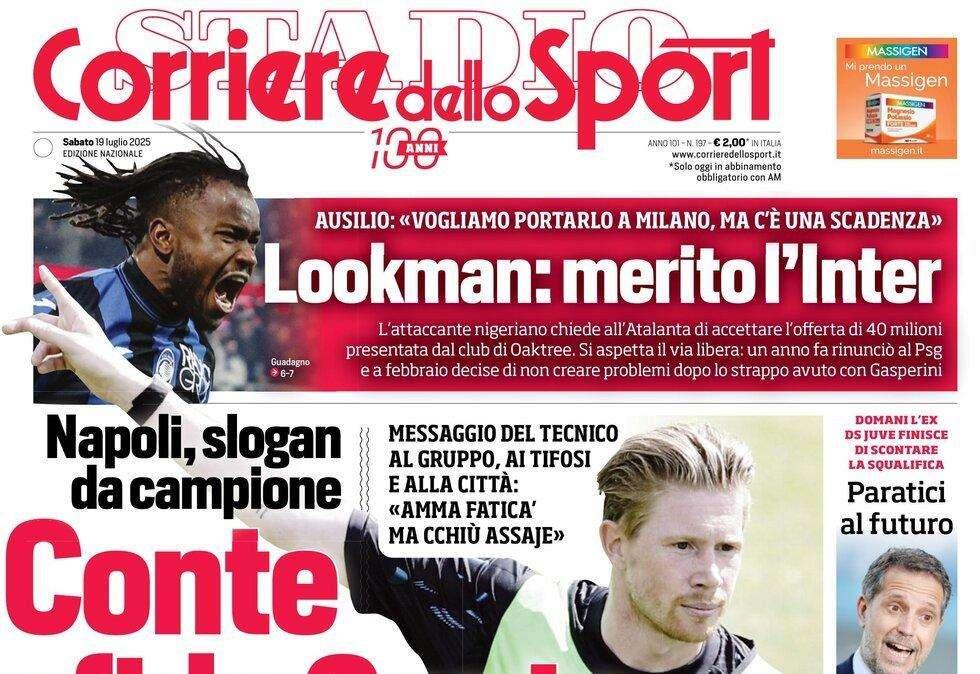 Lookman si espone con la Dea: "Merito l'Inter". La prima pagina del Corriere dello Sport
