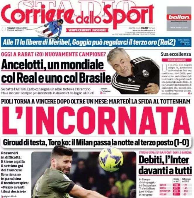 L'apertura del Corriere dello Sport: "Debiti, l'Inter è davanti a tutti"