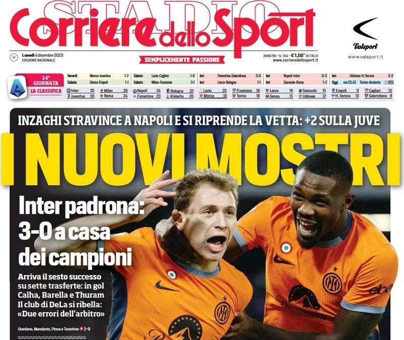 Il Corriere dello Sport esalta l'Inter in apertura: "I nuovi mostri"