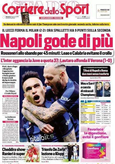 L'apertura del Corriere dello Sport: "Lautaro affonda il Verona"