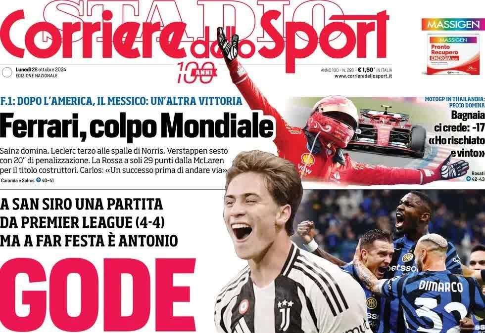 "A San Siro una partita da Premier League, ma a far festa è Antonio": la prima pagina de Il Corriere dello Sport