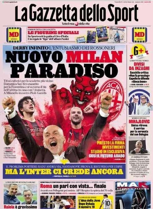 La Gazzetta dello Sport in prima pagina: "Milan, stadio in esclusiva con Investcorp"