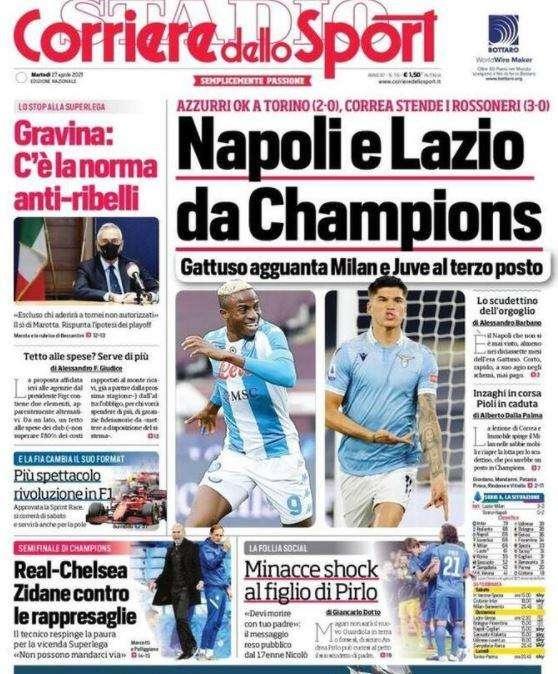 L'apertura del Corriere dello Sport: “Napoli e Lazio da Champions”