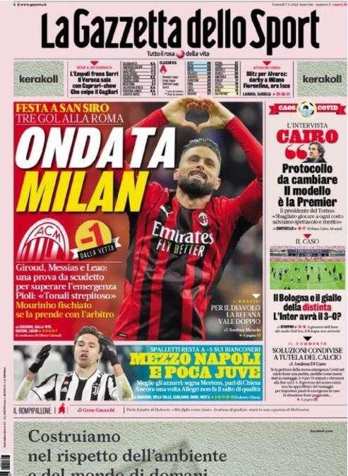 La prima pagina de La Gazzetta dello Sport: "Giallo distinta, l'Inter avrà il 3-0 a tavolino?"