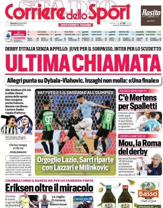 La prima de Il Corriere dello Sport: "Derby d'Italia senza appello, ultima chiamata"