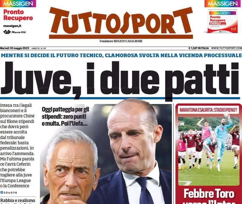 Tuttosport titola sull'Inter: "Il pari con il Torino vale 2 milioni"
