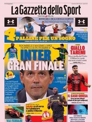 L'apertura della Gazzetta: "Inter, gran finale". Ndombele e Lopez, doppio colpo possibile