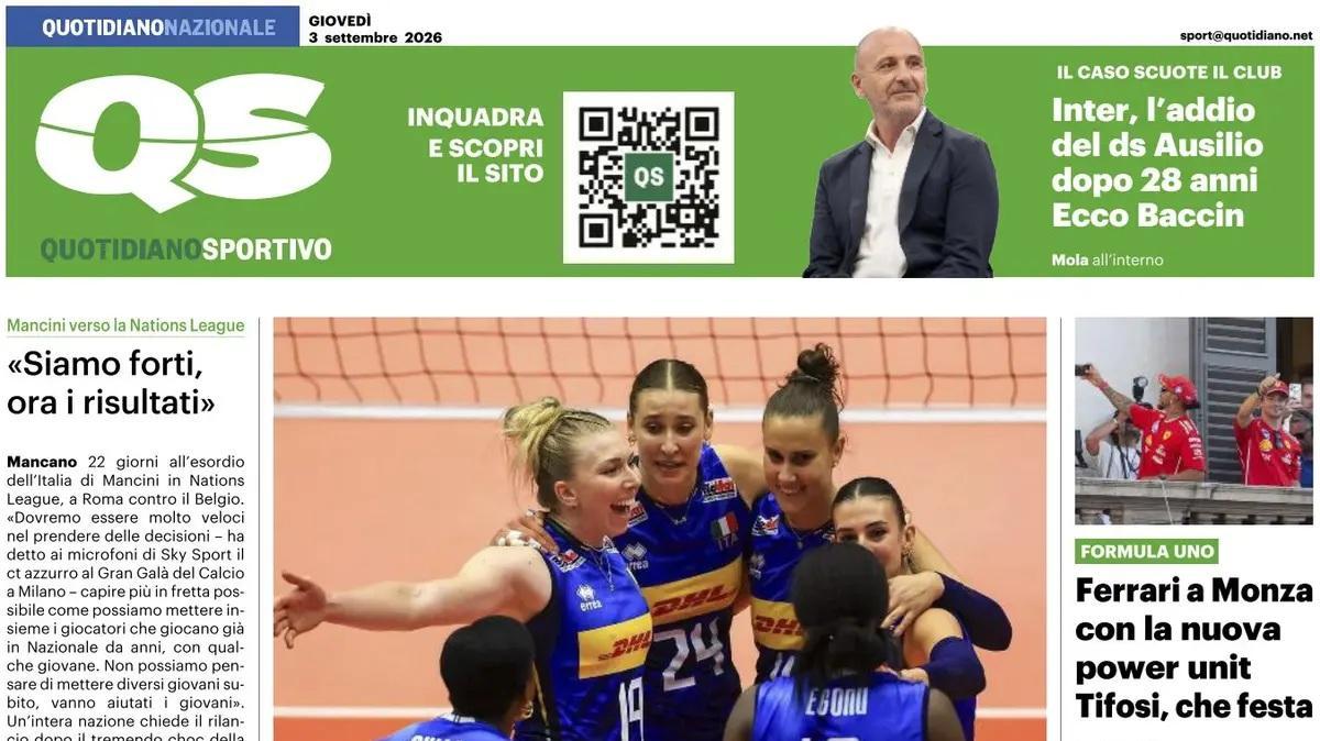 "Inter, l'addio del ds Ausilio dopo 28 anni. Ecco Baccin": la prima pagina del QS