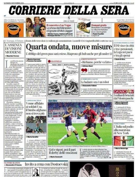 Il Corriere della Sera: "Gol e rigori, poi il pari. Il derby delle emozioni"