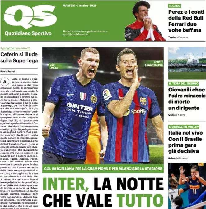 L'apertura del QS: "Inter, la notte che vale tutto". Col Barça per rilanciare la stagione