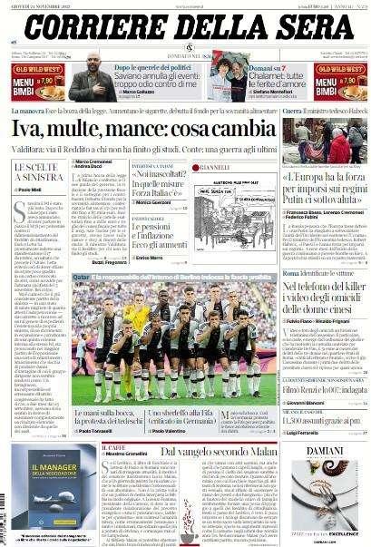 Il Corriere della Sera: "La Germania protesta, mani sulla bocca in Qatar"
