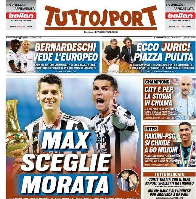 Tuttosport in apertura: "Hakimi-PSG, si chiude a 60 milioni"