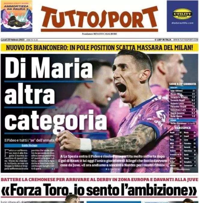 La prima pagina di Tuttosport: "Nuovo ds Juve, c'è Massara del Milan"