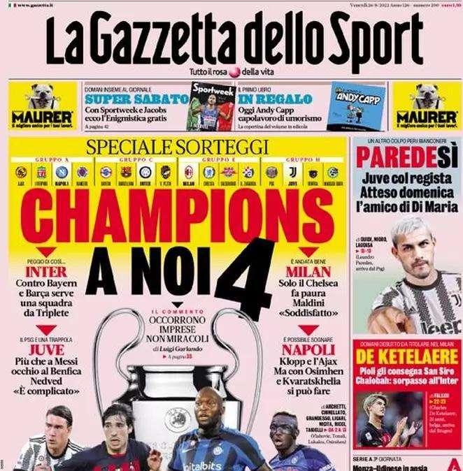 L'apertura de La Gazzetta dello Sport - "Inzaghi, c'è la Lazio"