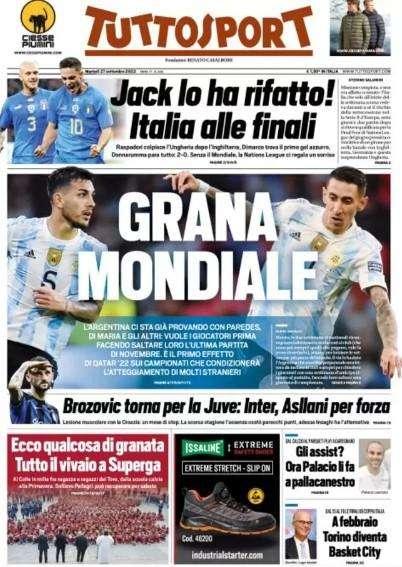 La prima pagina di Tuttosport: "Brozovic torna per la Juve"