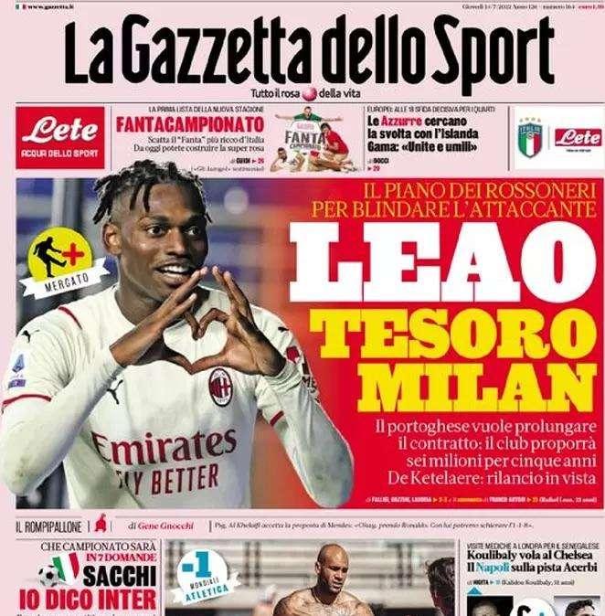 La Gazzetta dello Sport apre con i pronostici di Sacchi: "Io dico Inter"