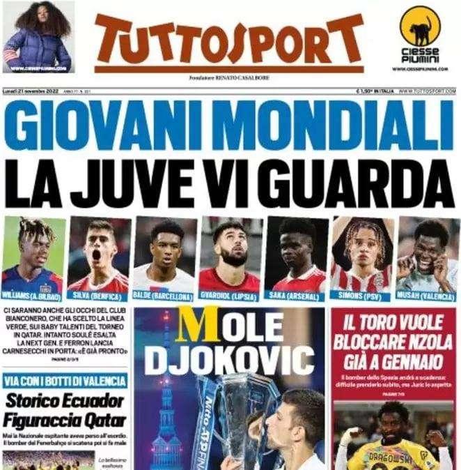 L'apertura di Tuttosport: "Giovani mondiali, Italia mortificata"