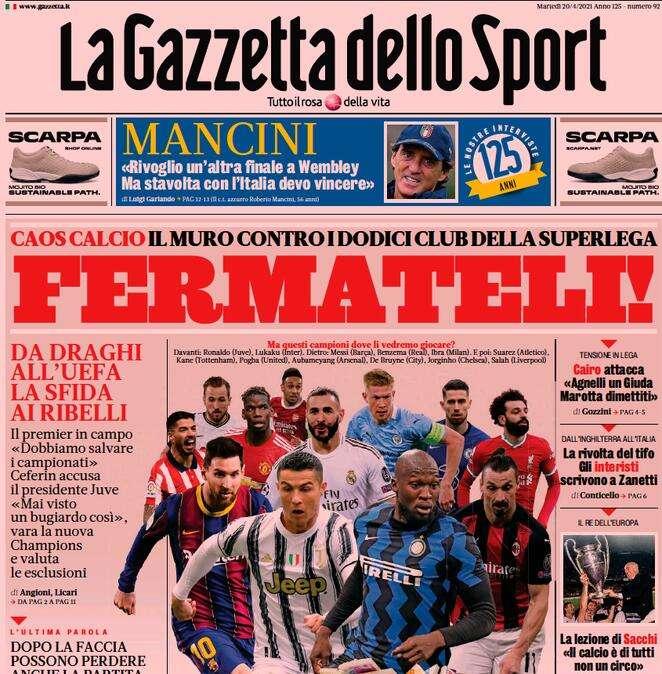 La Gazzetta dello Sport in apertura: “Fermateli!” 