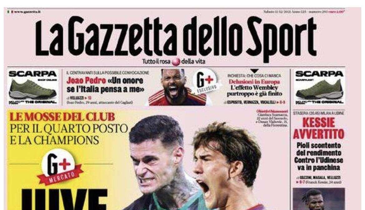 L'apertura de La Gazzetta dello Sport: "Torna De Vrij, ma il rinnovo è un rebus"