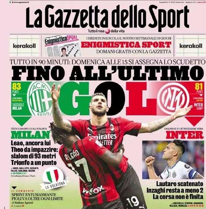 La prima pagina de La Gazzetta dello Sport: "Lautaro scatenato, l'Inter resta a -2"