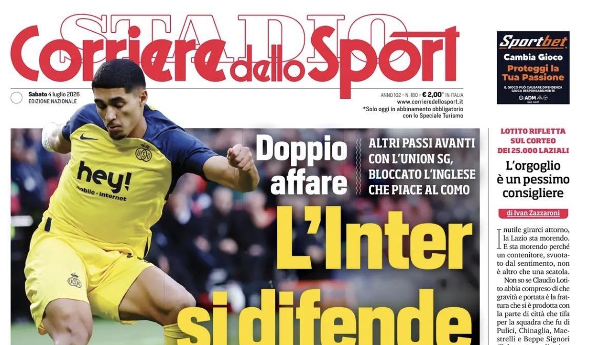 "L'Inter si difende: Khalaili, segnali positivi. Sorpasso su Chalobah": la prima pagina del Corriere dello Sport