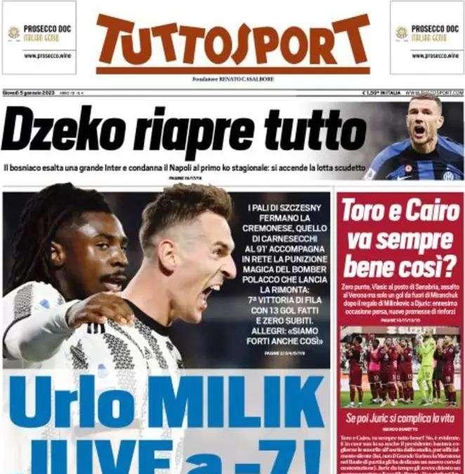 Tuttosport in prima pagina: "Dzeko riapre tutto, si accende la lotta Scudetto"