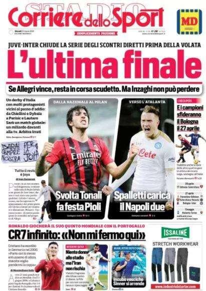 La prima pagina del Corriere dello Sport: "Juve-Inter, l'ultima finale"