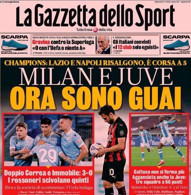 Rassegna stampa - Le prime pagine di martedì 27 aprile