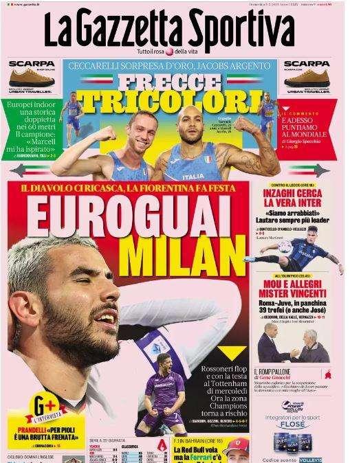 A San Siro arriva il Lecce. La Gazzetta in apertura: "Inzaghi cerca la vera Inter"