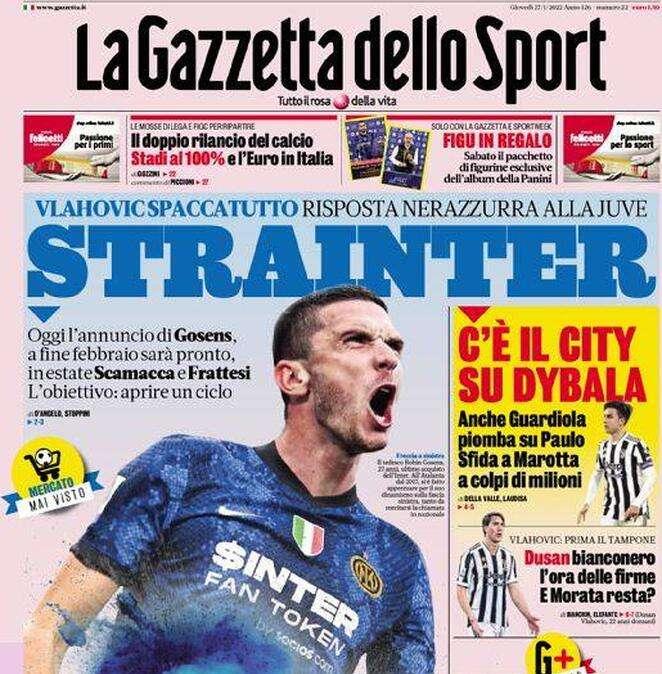 La prima pagina de La Gazzetta dello Sport: "Strainter"