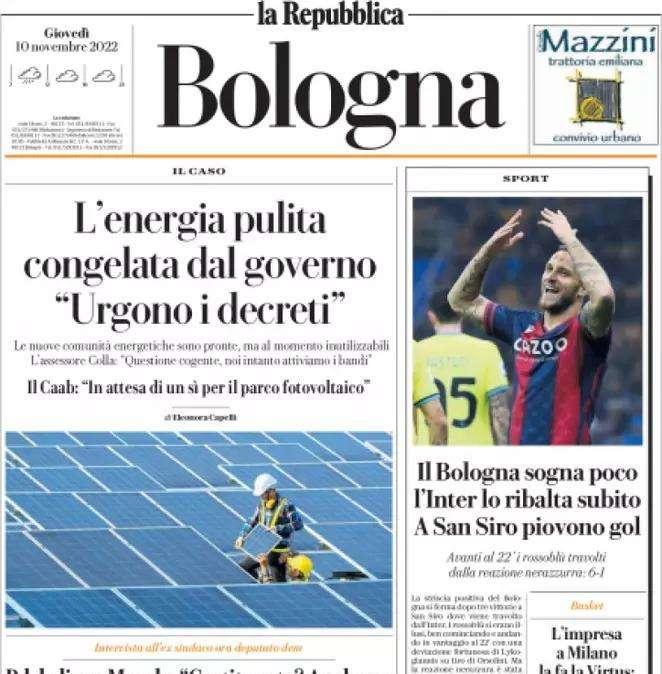 La Repubblica (Bologna): "Il Bologna sogna poco: l'Inter lo ribalta subito, a San Siro piovono gol"
