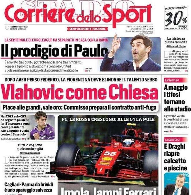 Il Corriere dello Sport in apertura: "A maggio i tifosi tornano allo stadio"
