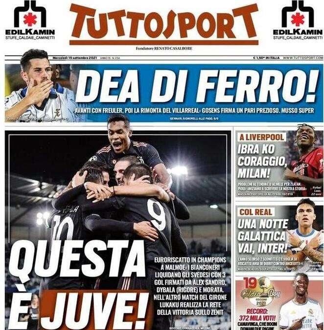 Tuttosport in apertura: "Una notte galattica. Vai, Inter"