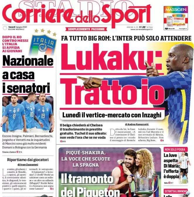 La prima pagina del Corriere dello Sport: "Lukaku: tratto io. Fa tutto Big Rom"