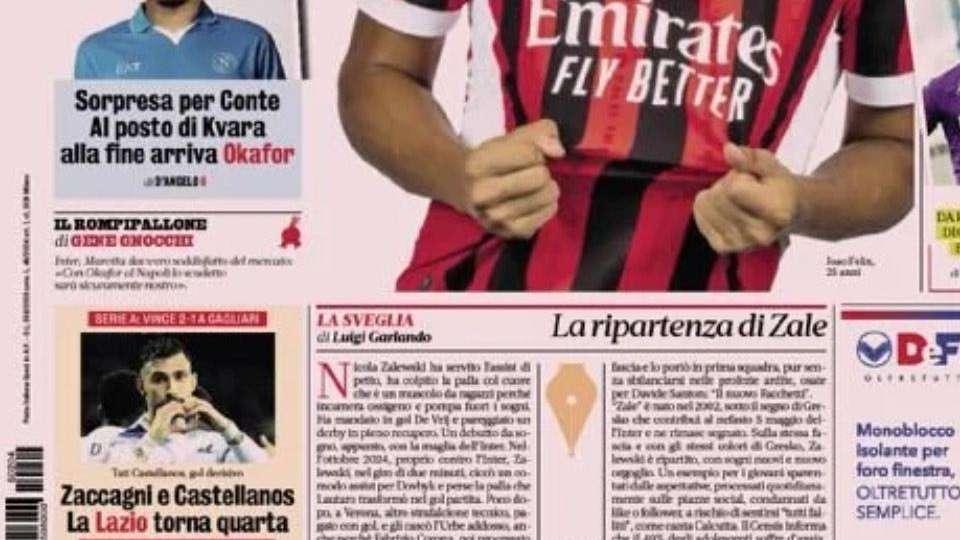 "La ripartenza di Zale": la prima pagina de La Gazzetta dello Sport su Zalewski