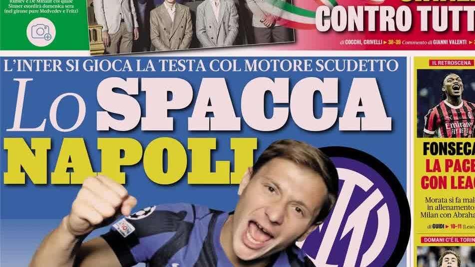 L'apertura de La Gazzetta dello Sport su Barella: "Lo spacca Napoli sfida Conte"