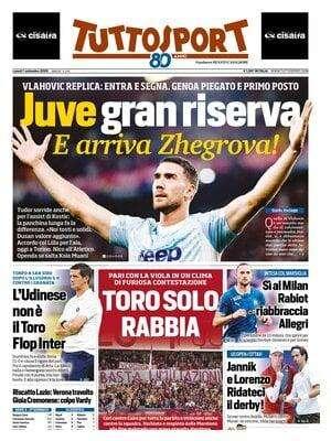 "Tonfo a San Siro, l'Udinese non è il Toro. Flop Inter", la prima pagina di TuttoSport