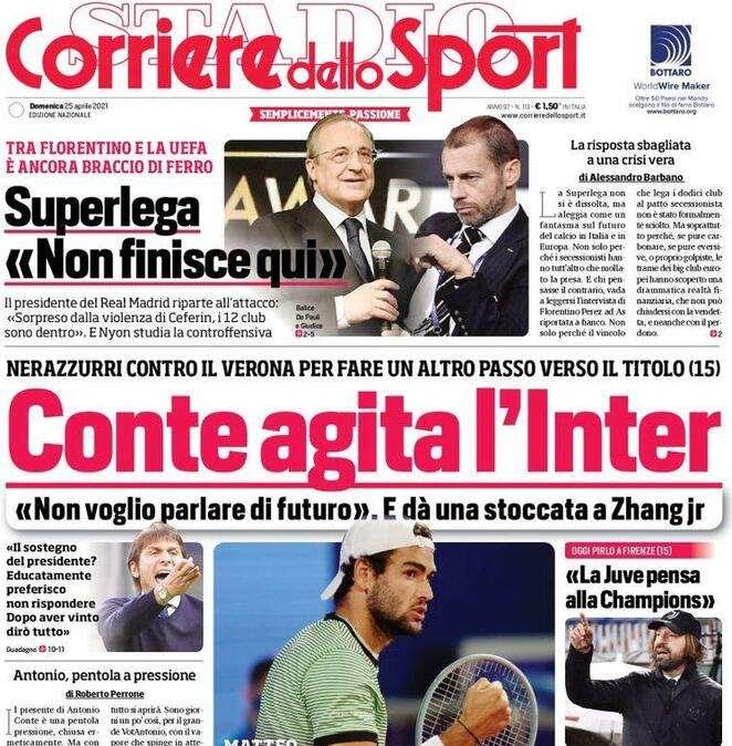Il Corriere dello Sport in apertura: "Conte agita l'Inter"