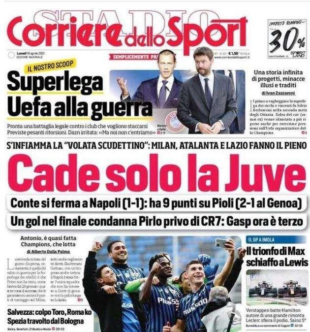 Il Corriere dello Sport in apertura: "Superlega, UEFA alla guerra