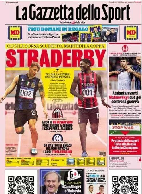 La Gazzetta dello Sport in apertura: "Straderby"