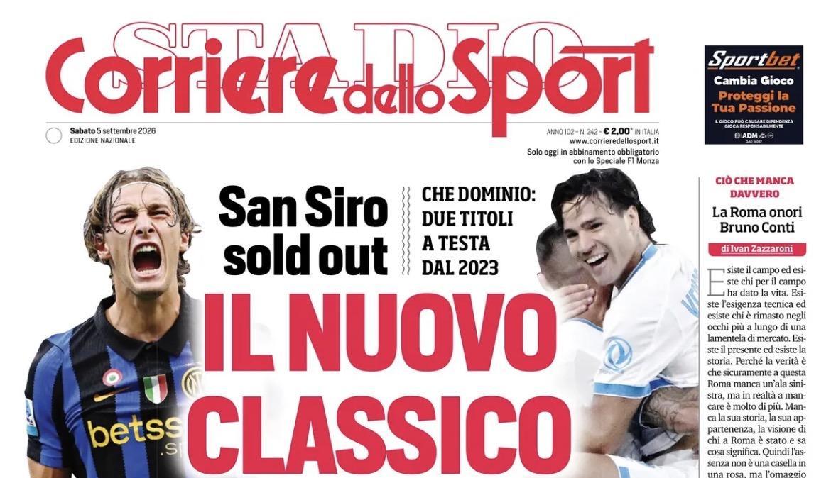 "Il nuovo classico, Nico strega Lucio, Fabregas primo": la prima pagina del CdS