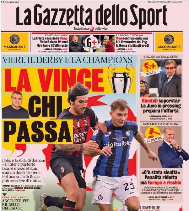 -1 all'euro-derby, l'apertura de La Gazzetta dello Sport: "La vince chi passa"