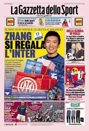 L'apertura della Gazzetta dello Sport: "Zhang non vende il club e va al rilancio"