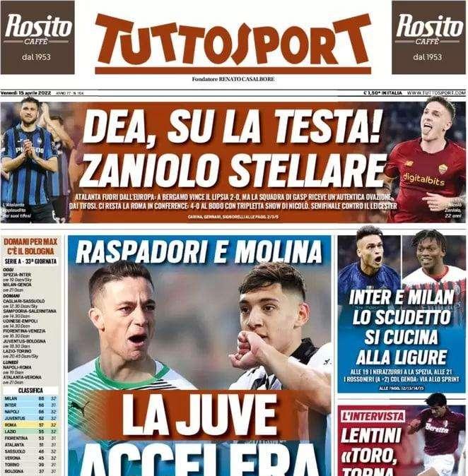 Tuttosport in prima pagina: "Inter e Milan, lo scudetto si cucina alla ligure"