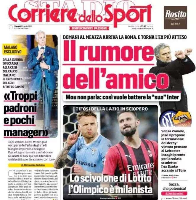 Mourinho torna a San Siro, l'apertura del CorSport: "Il rumore dell'amico"