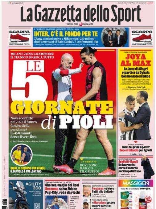 La Gazzetta dello Sport  in prima pagina: “Inter, c’è il fondo per te”  