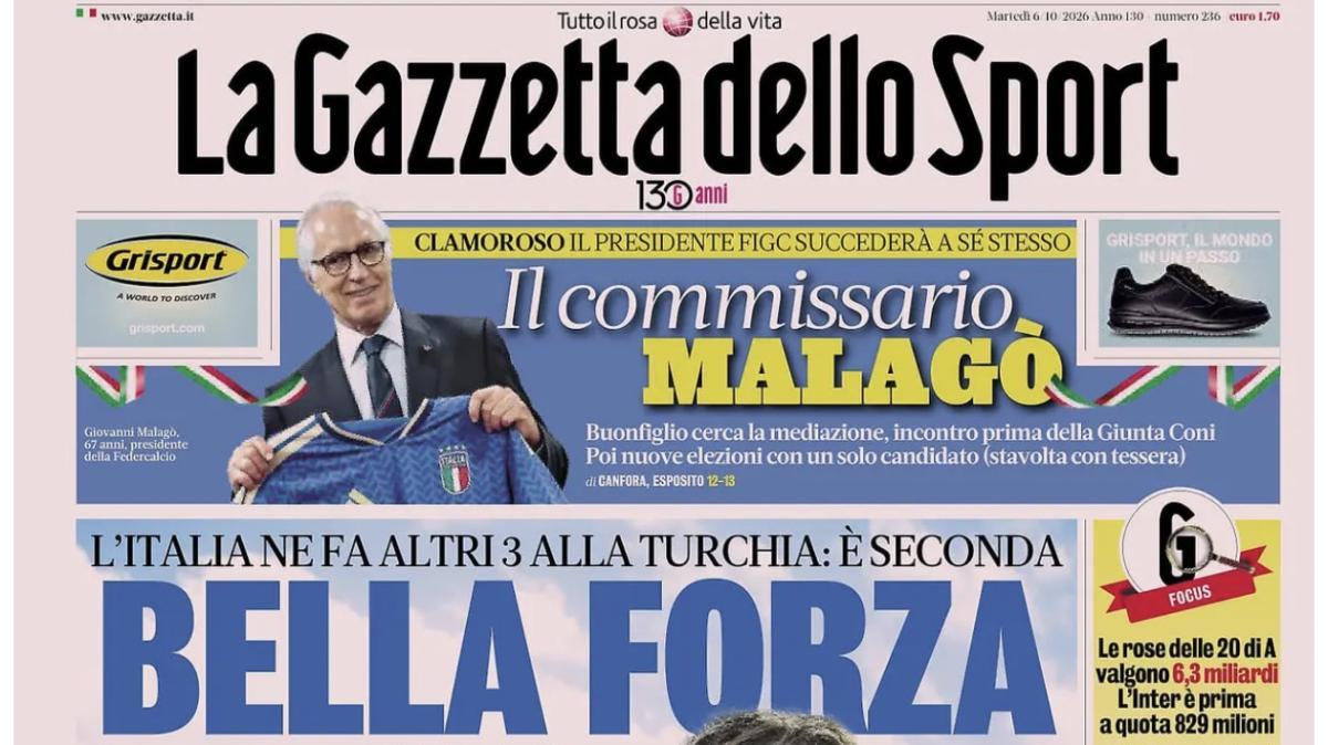 Le prime pagine dei quotidiani sportivi di oggi, martedì 6 ottobre