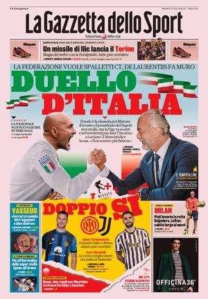 La prima pagina della Gazzetta dello Sport: "Arnautovic, domani visite e firma. Sabato può esordire"
