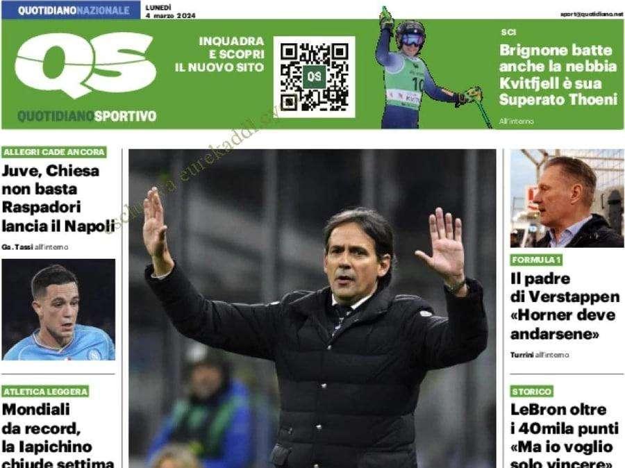 L'Inter cambia per volare via: Inzaghi fa turnover. L'apertura del Quotidiano Sportivo