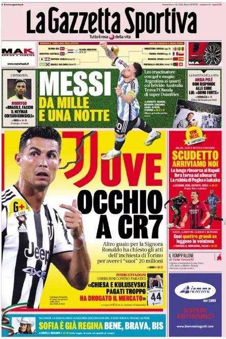  La Gazzetta dello Sport in apertura: "Juve, occhio a CR7"
